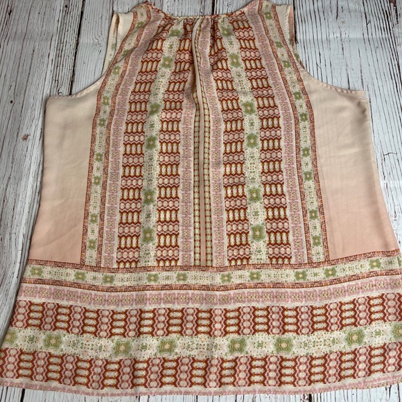 Sleeveless boho print orange tan blouse - Picture 4 of 8